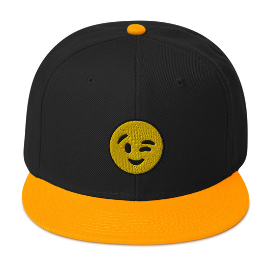 Winking Face Emoji Embroidered Emoticon Flat Bill Cap embroidered snapback hat, product image 1