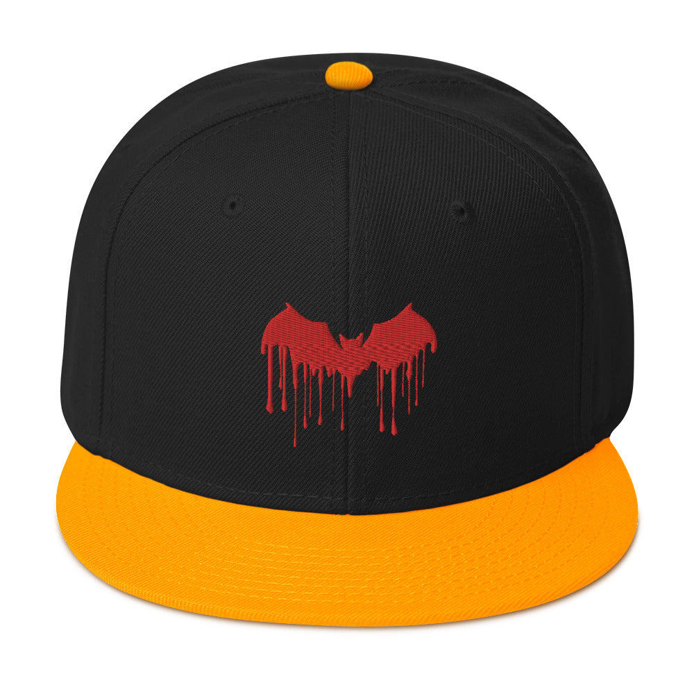 Red Vampire Bat Blood Drip Embroidered Flat Bill Cap Snapback Hat