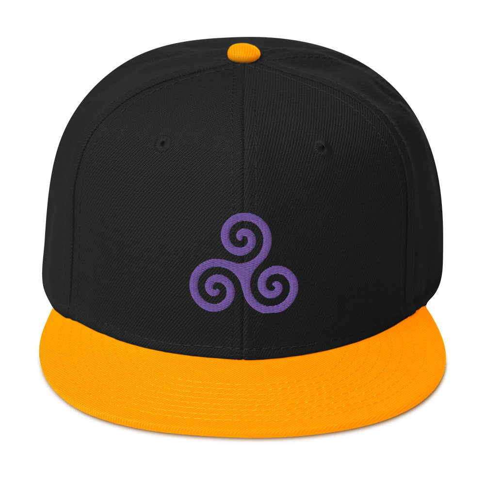 Purple Triskelion or Triskeles Spiral Embroidered Flat Bill Cap Snapback Hat