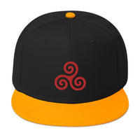 Red Triskelion or Triskeles Spiral Embroidered Flat Bill Cap embroidered snapback hat, product image 15