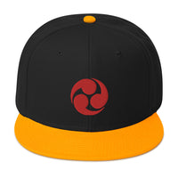 Red Tomoe Mitsudomoe Japanese Symbol Embroidered Flat Bill Cap embroidered snapback hat, product image 15