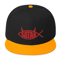 Red Satan Fish with Horns Religious Satire Embroidered Flat Bill Cap embroidered snapback hat, product image 15