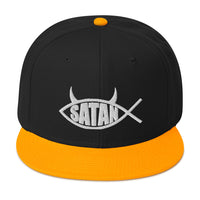 Satan Fish with Horns Religious Satire Embroidered Flat Bill Cap embroidered snapback hat, product image 15