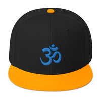 Blue OM Sacred Spiritual Symbol Embroidered Flat Bill Cap embroidered snapback hat, product image 14
