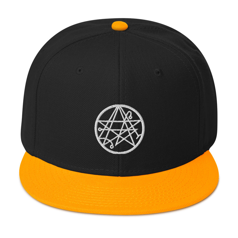 White Necronomicon Symbol Book of Dead Embroidered Flat Bill Cap Snapback Hat