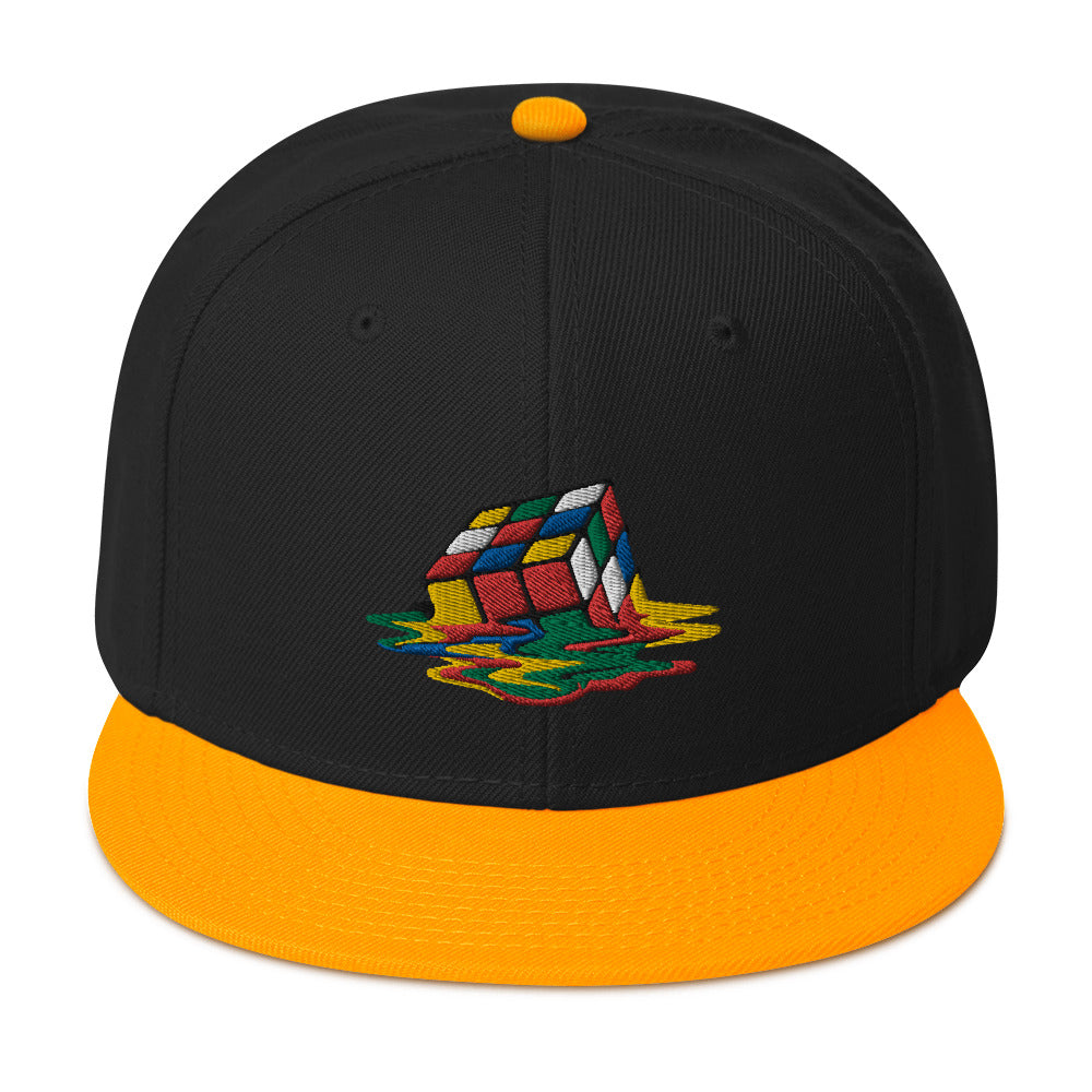 Melting Speed Cube Gaming Puzzle Box Embroidered Flat Bill Cap Snapback Hat
