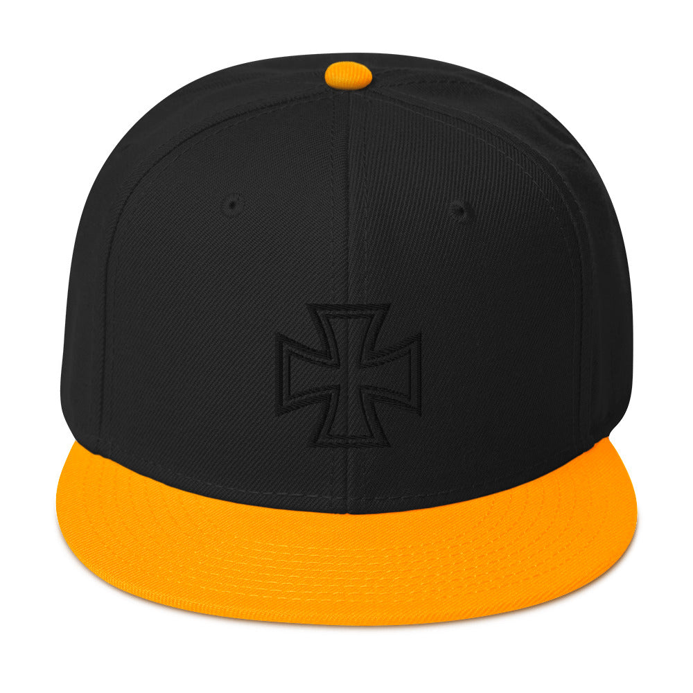 Black Heavy Metal Biker Cross Symbol Embroidered Flat Bill Cap Snapback Hat