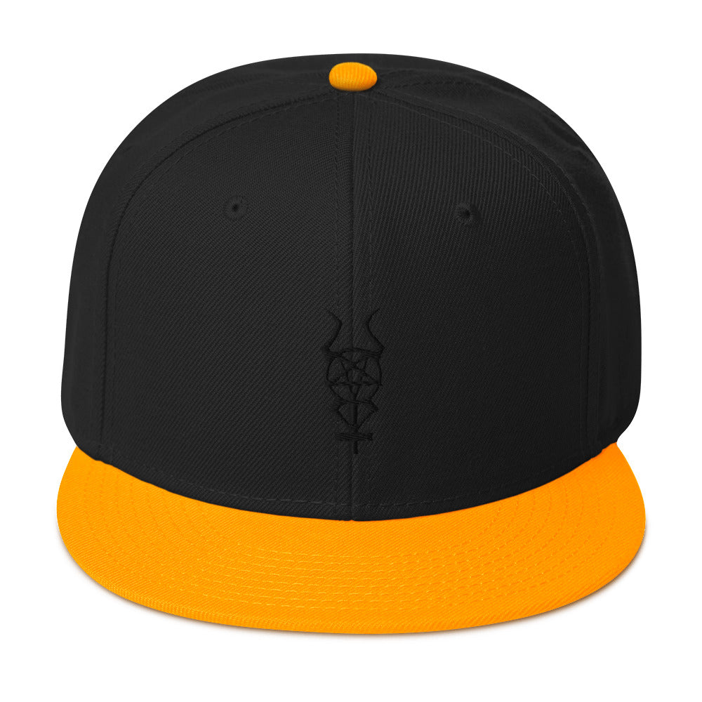 Black Horned Inverted Cross Pentagram Embroidered Flat Bill Cap Snapback Hat