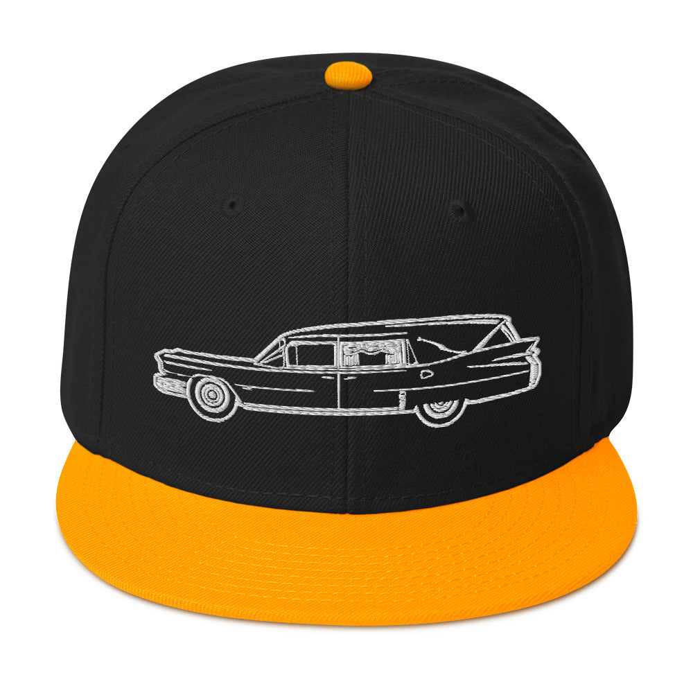 Hearse Funeral Car Embroidered Casket Coat Flat Bill Cap Snapback Hat