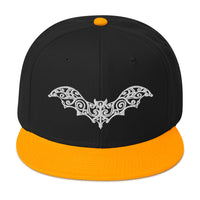 White Gothic Vine Wrought Iron Bat Embroidered Flat Bill Cap embroidered snapback hat, product image 16