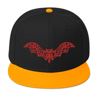 Red Gothic Vine Wrought Iron Bat Embroidered Flat Bill Cap embroidered snapback hat, product image 15