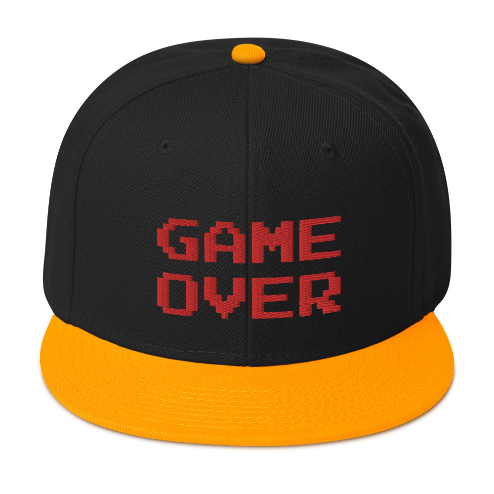 Red Game Over 8 Bit 80's Retro Gaming Embroidered Flat Bill Cap Snapback Hat