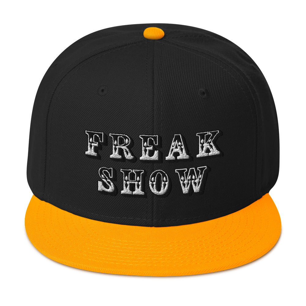 White Circus Freak Show Embroidered Flat Bill Cap Snapback Hat