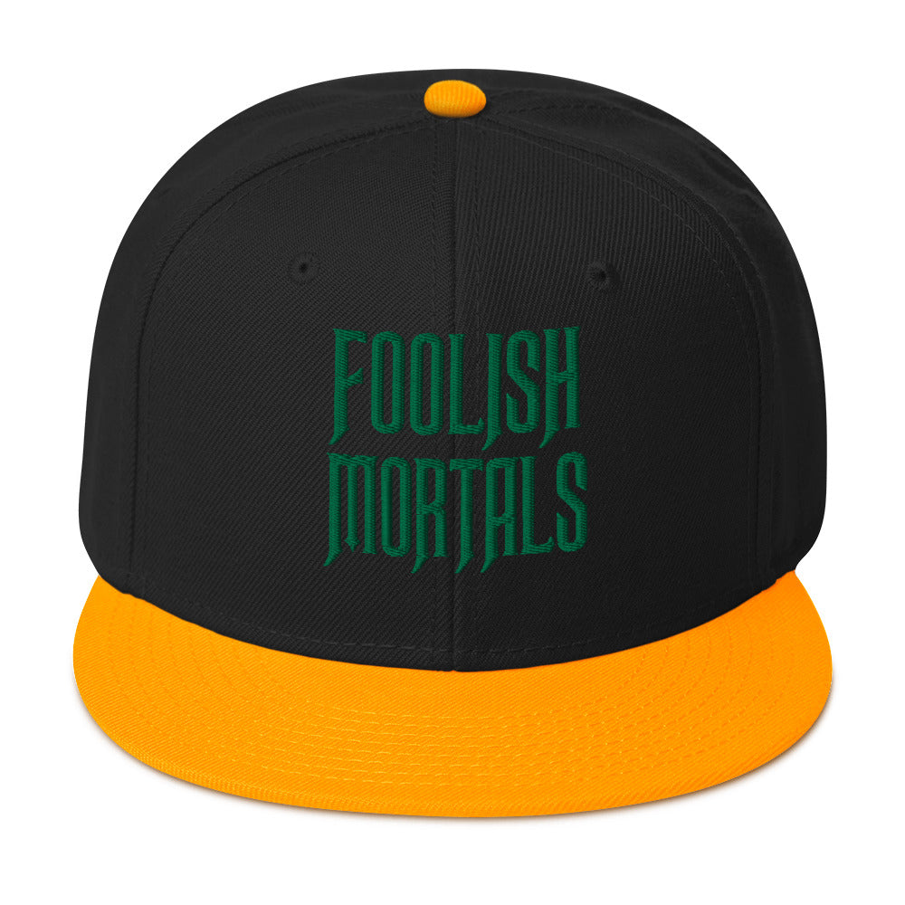 Green Foolish Mortals Haunted Mansion Embroidered Flat Bill Cap Snapback Hat