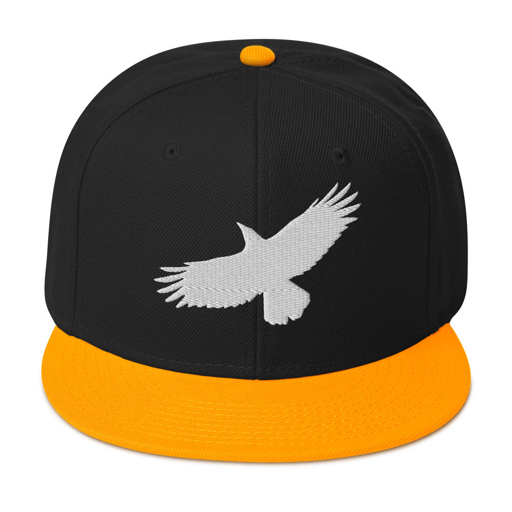 Flying Raven Black Bird Embroidered Flat Bill Cap Snapback Hat