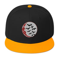 Flying Bats over a Blood Moon Embroidered Flat Bill Cap embroidered snapback hat, product image 15