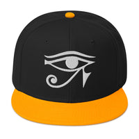 White Eye of Ra Egyptian Goddess Embroidered Flat Bill Cap embroidered snapback hat, product image 15