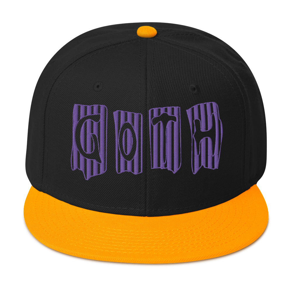 Black and Purple Vertical Stripe Goth Embroidered Flat Bill Cap Snapback Hat