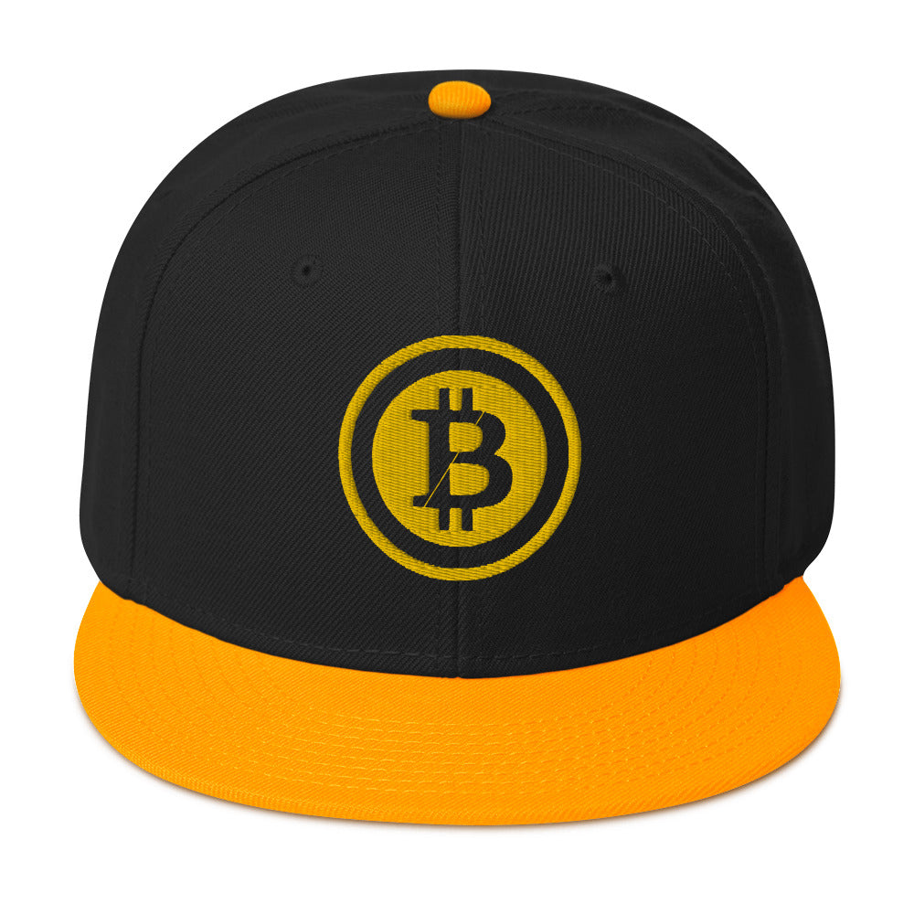 Bitcoin Crypto Currency Symbol Ticker Embroidered Flat Bill Cap Snapback Hat
