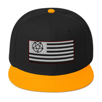 American Satanist Inverted Pentagram U.S. Flag Embroidered Flat Bill Cap embroidered snapback hat, product image 16