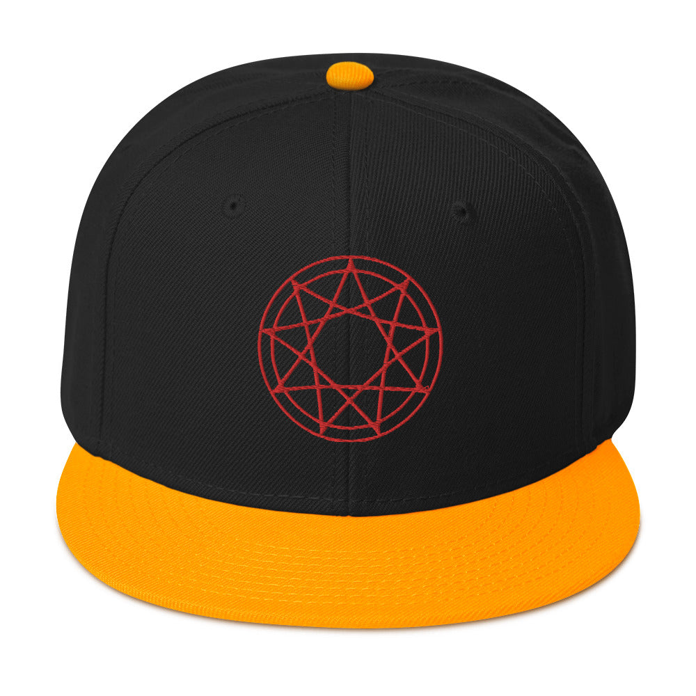 Red 9 Point Star Pentagram Occult Symbol Embroidered Flat Bill Cap Snapback Hat