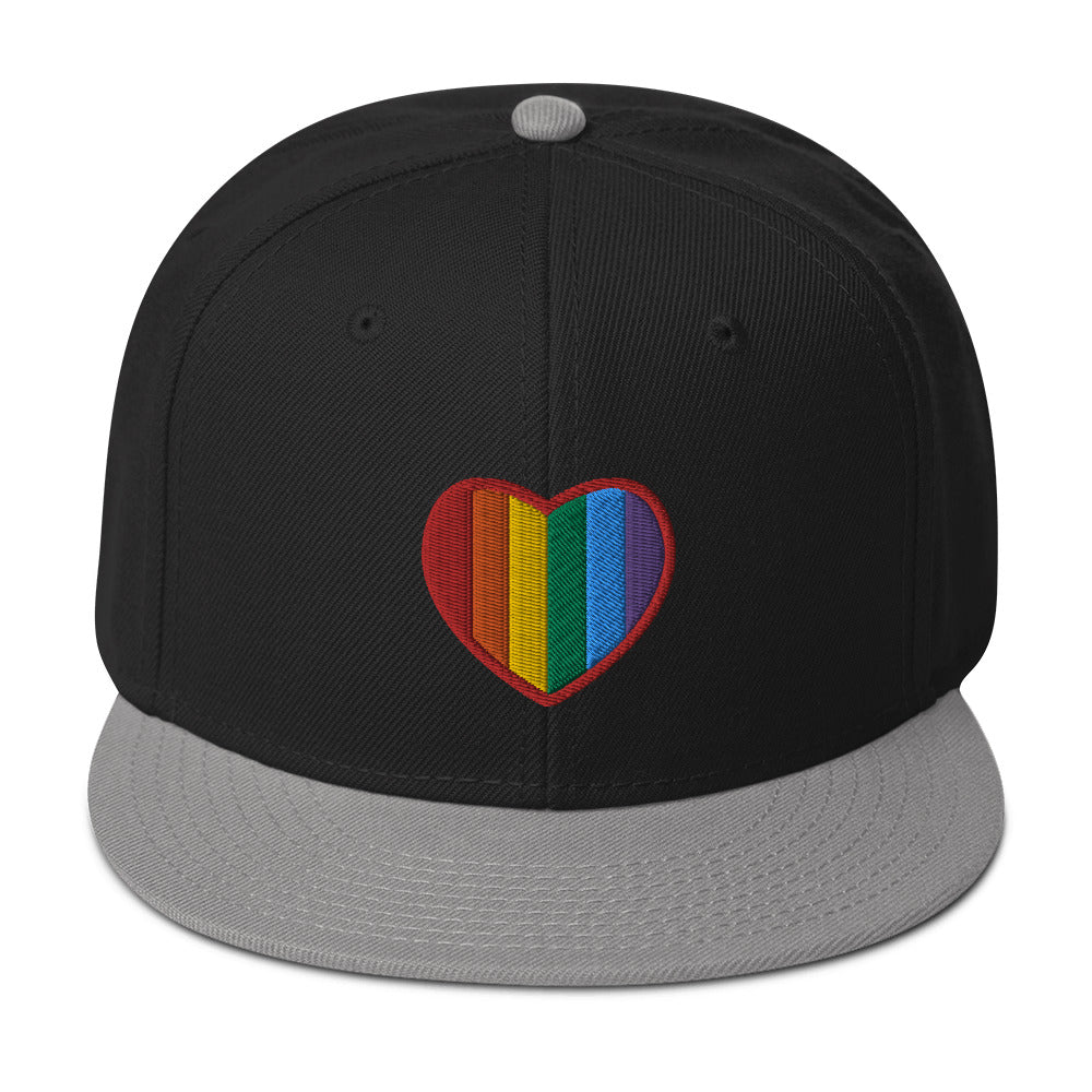 Gay Pride Rainbow Colors Heart Embroidered Flat Bill Cap Snapback Hat
