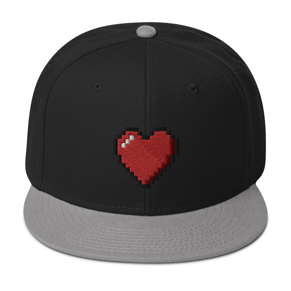 Retro 8 Bit Video Game Pixelated Heart Embroidered Flat Bill Cap Snapback Hat