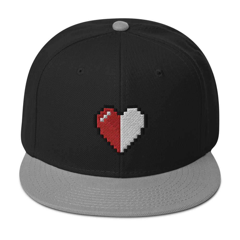 Retro 8 Bit Video Game Pixelated Half Life Heart Embroidered Flat Bill Cap Snapback Hat