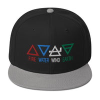 Four Elements of Matter: Fire, Water, Wind, Earth Embroidered Flat Bill Cap embroidered snapback hat, product image 11