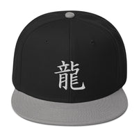 Japanese Kanji for Dragon Anime Symbol Embroidered Flat Bill Cap embroidered snapback hat, product image 11