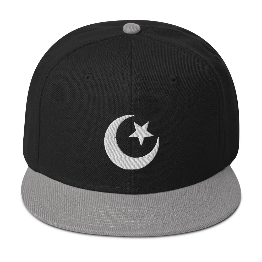 Star and Crescent Moon Ancient Symbol Embroidered Flat Bill Cap Snapback Hat