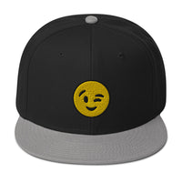 Winking Face Emoji Embroidered Emoticon Flat Bill Cap embroidered snapback hat, product image 12