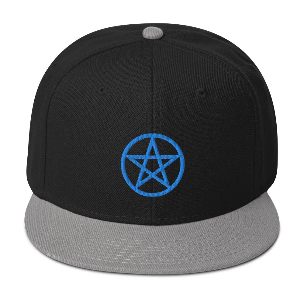 Blue Wiccan Witchcraft Pentagram Embroidered Flat Bill Cap Snapback Hat