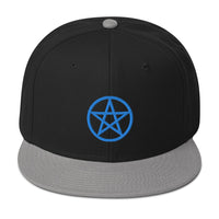 Blue Wiccan Witchcraft Pentagram Embroidered Flat Bill Cap embroidered snapback hat, product image 11