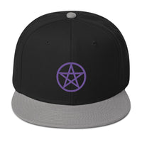 Purple Wiccan Witchcraft Pentagram Embroidered Flat Bill Cap embroidered snapback hat, product image 11