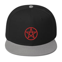 Red Wiccan Witchcraft Pentagram Embroidered Flat Bill Cap embroidered snapback hat, product image 11