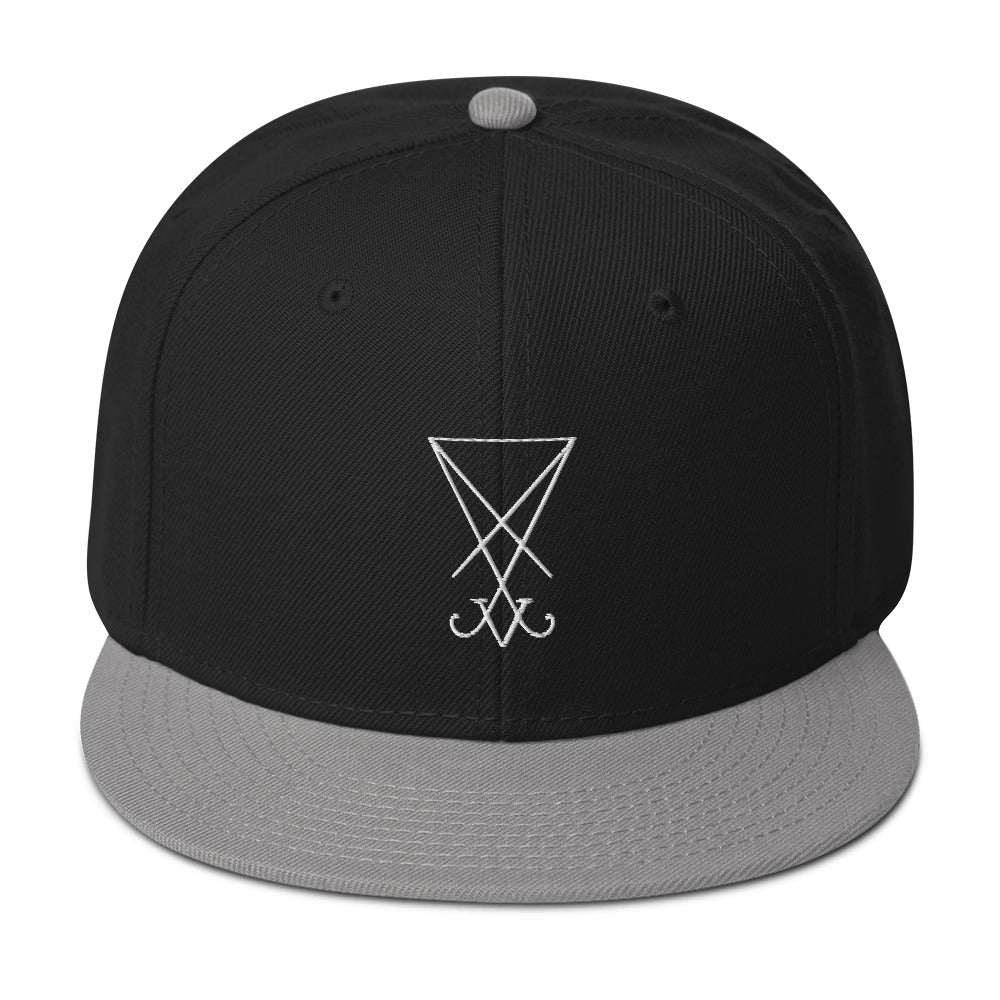 White Sigil of Lucifer Symbol The Seal of Satan Embroidered Flat Bill Cap Snapback Hat