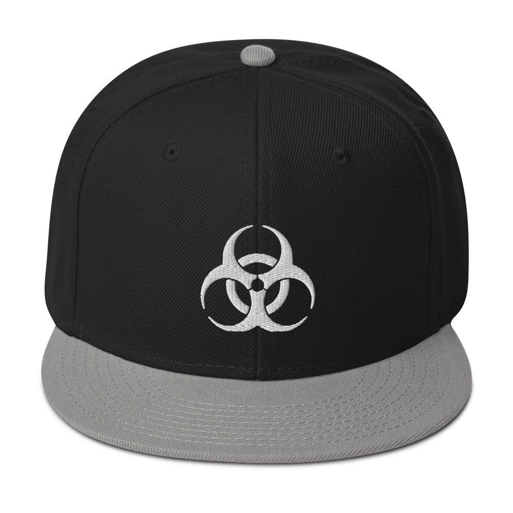 White Bio Hazard Symbol Warning Sign Embroidered Flat Bill Cap Snapback Hat