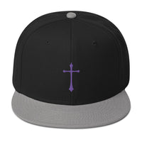 Purple Gothic Medeival Cross Embroidered Flat Bill Cap embroidered snapback hat, product image 11