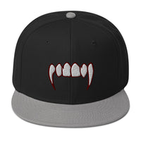 Bloody Dracula Vampire Fangs Embroidered Flat Bill Cap embroidered snapback hat, product image 1