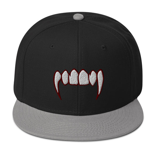 Bloody Dracula Vampire Fangs Embroidered Flat Bill Cap embroidered snapback hat, product image 1