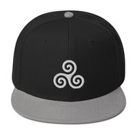 White Triskelion or Triskeles Spiral Embroidered Flat Bill Cap embroidered snapback hat, product image 12