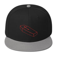 Red Toe Pincher Coffin with Cross Embroidered Flat Bill Cap embroidered snapback hat, product image 11