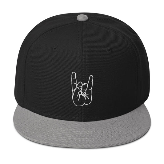 The Sign of the Devil Horns Embroidered Flat Bill Cap embroidered snapback hat, product image 1