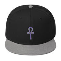 Purple The Key of Life Ankh Egyptian Embroidered Flat Bill Cap embroidered snapback hat, product image 11