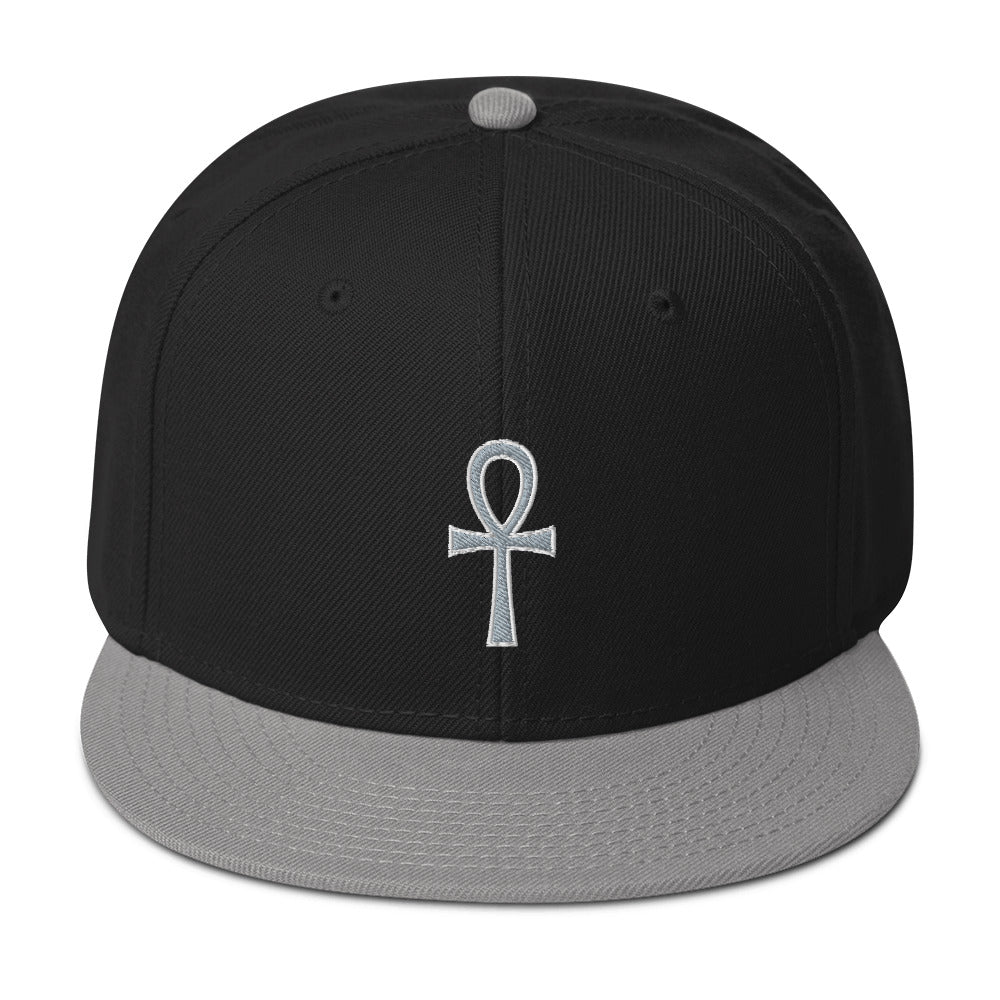 Grey The Key of Life Ankh Egyptian Embroidered Flat Bill Cap Snapback Hat