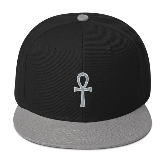 Grey The Key of Life Ankh Egyptian Embroidered Flat Bill Cap embroidered snapback hat, product image 1