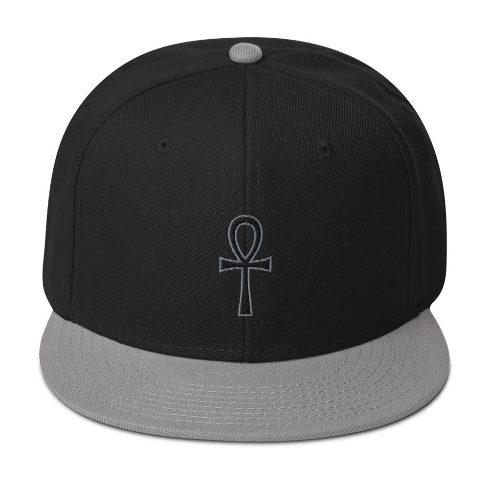 Black The Key of Life Ankh Egyptian Embroidered Flat Bill Cap Snapback Hat