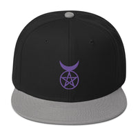 Purple Horned God Neopaganism Symbol Embroidered Flat Bill Cap embroidered snapback hat, product image 11