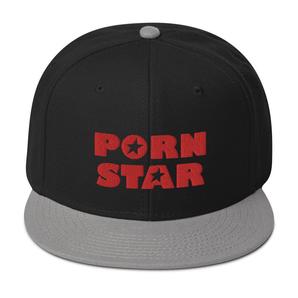 Red Porn Star Logo Embroidered Flat Bill Cap Snapback Hat